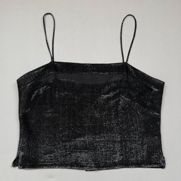Black Sheer Sparkly Mesh Cami – Night Out Club Top w/ Back Closure - Picture 1 of 2